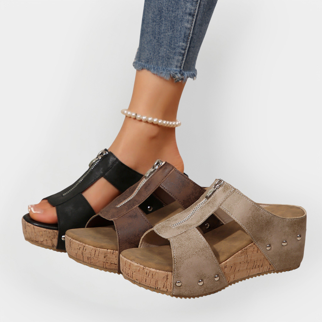 Sandales confortables à talons et fermeture éclair