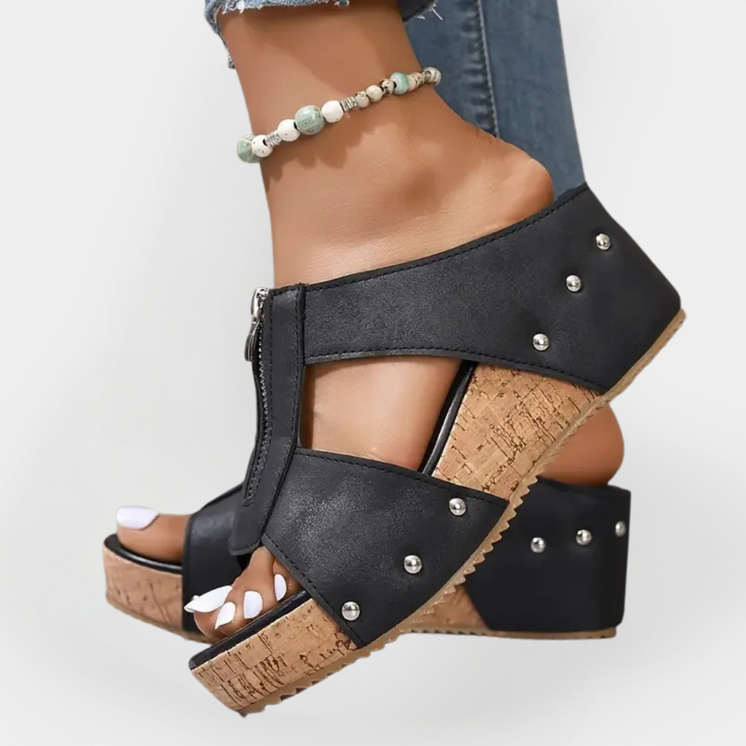 Sandales confortables à talons et fermeture éclair