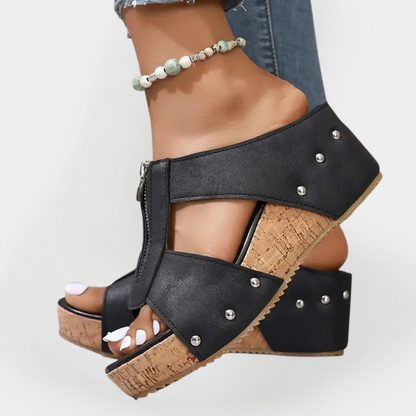 Sandales confortables à talons et fermeture éclair