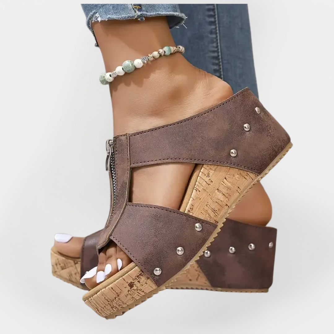 Sandales confortables à talons et fermeture éclair