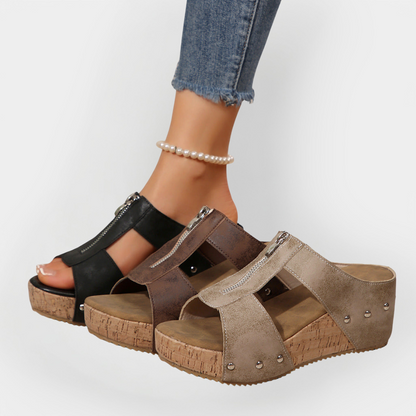 Sandales confortables à talons et fermeture éclair