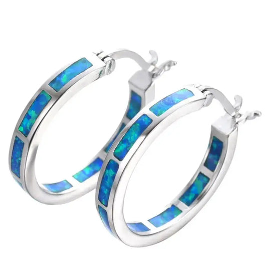 Boucles d'oreilles Chic en Cerceau avec Opale de Feu Bleu